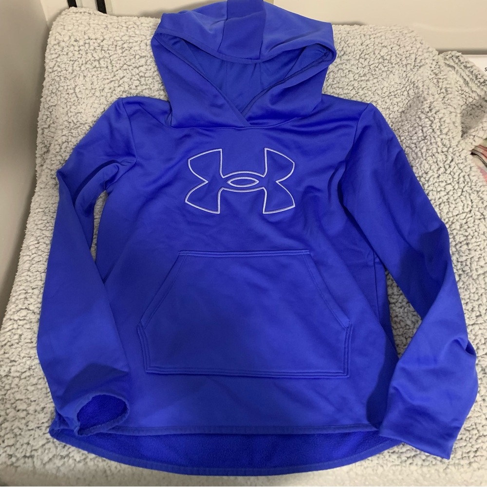 Women’s S LOOSE FIT UNDER ARMOUR Blue Hooded Pullover Jacket Kangaroo Pocket EXC